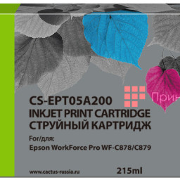 Картридж струйный Cactus CS-EPT05A200 голубой (215мл) для Epson WorkForce Pro WF-C878/C879