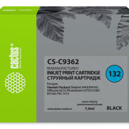 Картридж струйный Cactus CS-C9362 №132 черный (7 мл) для HP DJ 5443/D4163/DJ 6215/PS 2573/C3183/D5163/PSC 1513