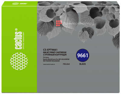 Картридж струйный Cactus CS-EPT9661 T9661 черный (795мл) для Epson WorkForce Pro WF-M5299DW/M5799DWF