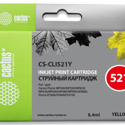 Картридж струйный Cactus CS-CLI521Y желтый (8.4мл) для Canon Pixma MP540/MP550/MP620/MP630/MP640/MP660/MP980/MP990/iP3600/iP4600/iP4700/MX860