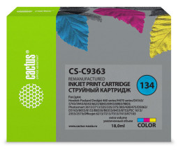 Картридж струйный Cactus CS-C9363 №134 голубой/пурпурный/желтый (18 мл) для HP DJ 460series/5740/5743/5793/5940/5943/6540/6543/6620/6623