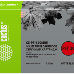 Картридж струйный Cactus CS-PFI120MBK черный матовый (130мл) для Canon imagePROGRAF TM-200/TM-205/TM-300/TM-305