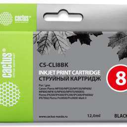 Картридж струйный Cactus CS-CLI8BK черный (12мл) для Canon MP470/MP500/MP530/MP600/MP800/MP810/MP830/MP970