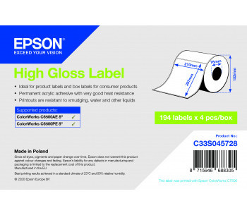 Бумага Epson High Gloss Label, глянцевая, 210мм x 297мм, 194 шт.