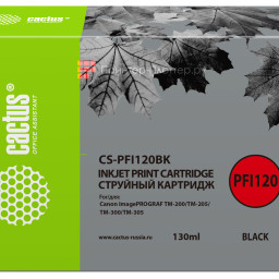 Картридж струйный Cactus CS-PFI120BK черный (130мл) для Canon imagePROGRAF TM-200/TM-205/TM-300/TM-305
