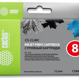Картридж струйный Cactus CS-CLI8C голубой (12мл) для Canon Pixma MP470/MP500/MP510/MP520/MP530 MP600/MP800/MP810/MP830/MP970/iP3300/iP3500/iP4200/iP4300/iP5200/iP5300/iP6600D/iP6700D/MX700/MX850/iX4000/iX5000/Pro9000/9000/Mark II