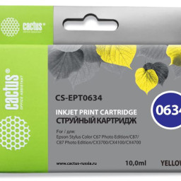 Картридж струйный Cactus CS-EPT0634 желтый (10мл) для Epson Stylus C67/C87/CX3700/CX4100/CX4700