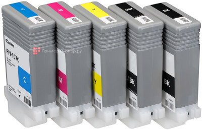 Комплект картриджей Canon PFI-107 (MBK,BK,M,C,Y) 4 шт х 90 мл, 1 шт x 130 мл