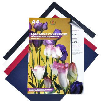 Обложки, A3, картон, тиснение лён, черные, 100 шт.