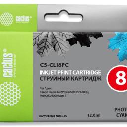 Картридж струйный Cactus CS-CLI8PC светло-голубой (12мл) для Canon Pixma iP6600/iP6600d/iP6700/iP6700d/MP960/MP970/PRO 9000