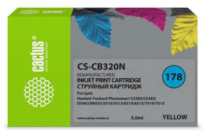 Картридж струйный Cactus CS-CB320N(CS-CB320) №178 желтый (5 мл) для HP PS B8553/C5383/C6383/D5463/5510