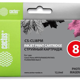 Картридж струйный Cactus CS-CLI8PM светло-пурпурный (12мл) для Canon Pixma iP6600/iP6600d/iP6700/iP6700d/MP960/MP970/PRO 9000