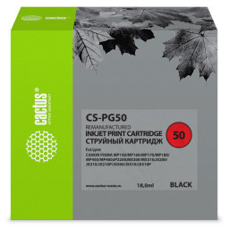 Картридж струйный Cactus CS-PG50 черный (18мл) для Canon Pixma MP150/MP160/MP170/MP180/MP450/MP460/iP2200/MX300/MX310/JX200/JX210/JX210p/JX500/JX510/JX510P