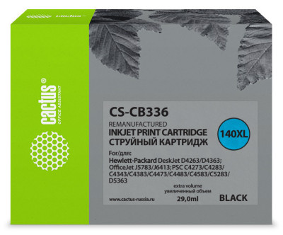 Картридж струйный Cactus CS-CB336 №140XL черный (29 мл) для HP DJ D4263/D4363/DJ J5783/J6413/PSC C4273/C4283/C4343/C4383/C4473/C4483/C4583/C5283/D5363