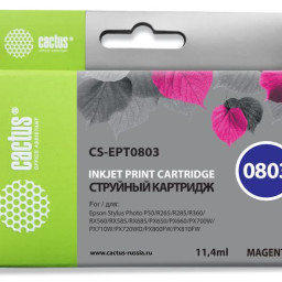 Картридж струйный Cactus CS-EPT0803 пурпурный (11.4мл) для Epson Stylus Photo P50/PX650/PX660/PX700/PX700W/PX710/PX710W/PX720/PX720WD/PX800/PX800FW/PX810/PX810FW/PX820/PX820FWD/R265/R285/R360/RX560/RX585/RX685