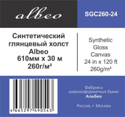 Холст Albeo Art-Canvas, глянцевый, синтетический, 260 г/кв.м, 610 мм, 30 м