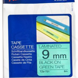 Brother зеленая плёнка для наклеек с черным шрифтом, 9 мм x 8 м