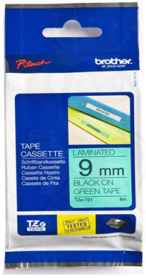 Brother зеленая плёнка для наклеек с черным шрифтом, 9 мм x 8 м