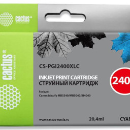 Картридж струйный Cactus CS-PGI2400XLC голубой (20.4мл) для Canon MAXIFY iB4040/ МВ5040/ МВ5340