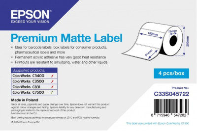 Бумага Epson Premium Matte Label, 102 мм x 51 мм