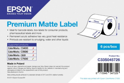 Бумага Epson Premium Matte Label, 76 мм x 127 мм