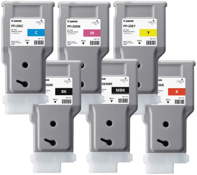 Комплект картриджей Canon PFI-206 (MBK,BK,M,C,Y,R) 6 шт x 300 мл