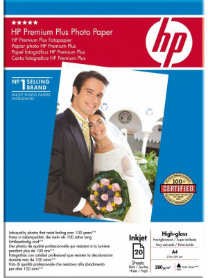 Бумага HP Premium Plus High-Gloss Photo Paper, глянцевая, A4 (210 x 297 мм), 280 г/кв.м (20 листов)