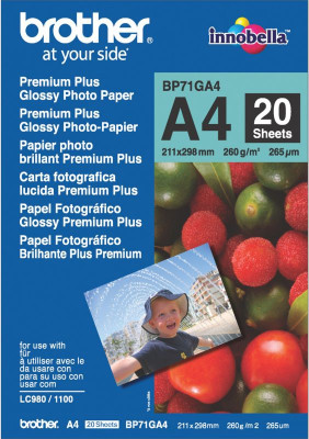 Бумага Brother Premium Plus Glossy Photo Paper, глянцевая, A4 (210 x 297 мм), 260 г/кв.м (20 листов)