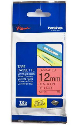 Brother красная плёнка для наклеек с черным шрифтом, 12 мм x 8 м