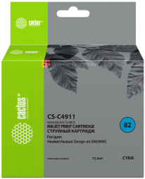 Картридж струйный Cactus CS-C4911 №82 голубой (72 мл) для HP DJ 500/800C
