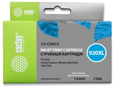 Картридж струйный Cactus CS-CD972 №920XL синий (10,5 мл) для HP DJ 6000/6500/7000/7500