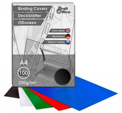 Обложки ProfiOffice, A4, картон, глянцевые, черные, 100 шт.