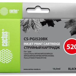 Картридж струйный Cactus CS-PGI520BK черный (16мл) для Canon Pixma MP540/MP550/MP620/MP630/MP640/MP660/MP980/MP990/MX860/iP3600/iP4600/iP4700