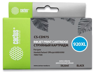 Картридж струйный Cactus CS-CD975 №920XL черный (43 мл) для HP DJ 6000/6500/7000/7500
