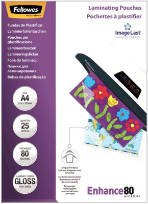 Пленка для ламинирования пакетная Fellowes, 216 х 303 мм, 80 мкм, глянцевая, 25 шт.