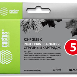 Картридж струйный Cactus CS-PGI5BK черный (23.6мл) для Canon Pixma MP470/MP500/MP520/MP530/MP600/MP800/MP810/MP830/MP979/iP3500/iP4200/iP4300/ iP5200/iP5300/iP6700D/MX700/MX850/iX4000/iX5000/Pro 9000/9000Mark II