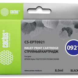 Картридж струйный Cactus CS-EPT0921 черный (8мл) для Epson Stylus C91/CX4300/T26/T27/TX106/TX109/TX117/TX119