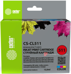 Картридж Cactus Cartridge CS-CL511 для Canon PIXMA MP, MX, iP (color), 12 мл