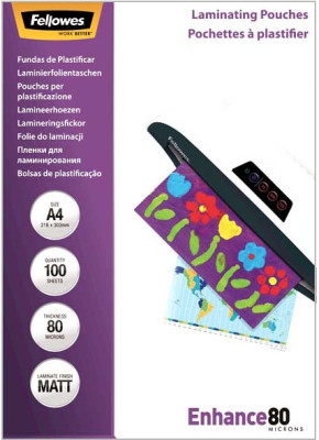 Пленка для ламинирования пакетная Fellowes, 216 х 303 мм, 80 мкм, матовая, 100 шт.