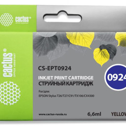 Картридж струйный Cactus CS-EPT0924 желтый (6.6мл) для Epson Stylus C91/CX4300/T26/T27/TX106/TX109/TX117/TX119
