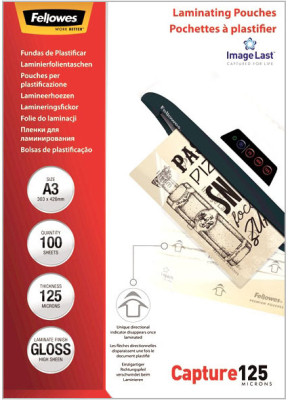 Пленка для ламинирования пакетная Fellowes, 303 х 426 мм, 125 мкм, глянцевая, 100 шт.