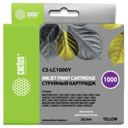 Картридж струйный Cactus CS-LC1000Y желтый (20мл) для Brother DCP 130C/330С/MFC-240C/5460CN