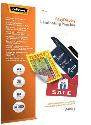 Пленка для ламинирования пакетная Fellowes, 303 х 426 мм, 80 мкм, глянцевая, 25 шт.