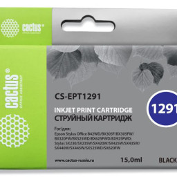 Картридж струйный Cactus CS-EPT1291 черный (15мл) для Epson Stylus Office B42/BX305/BX305F/BX320/BX525/BX625/SX420/SX425/SX525/SX620