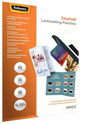 Пленка для ламинирования пакетная Fellowes, 303 х 426 мм, 80 мкм, глянцевая, 25 шт.