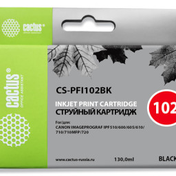 Картридж струйный Cactus CS-PFI102BK черный (130мл) для Canon iPF500/iPF600/iPF700/ MFP M40/iPF765/LP17/LP24