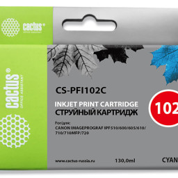 Картридж струйный Cactus CS-PFI102C синий (130мл) для Canon IP iPF500/iPF600/iPF700/ MFP M40/iPF765/LP17/LP24