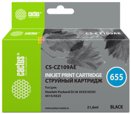 Картридж струйный Cactus CS-CZ109AE №655 черный (21,6 мл) для HP DJ IA 3525/5525/4525