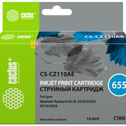Картридж струйный Cactus CS-CZ110AE №655 голубой (14,6 мл) для HP DJ IA 3525/5525/4525