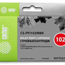 Картридж струйный Cactus CS-PFI102MBK черный матовый (130мл) для Canon iPF500/iPF600/iPF700/ MFP M40/iPF765/LP17/LP24